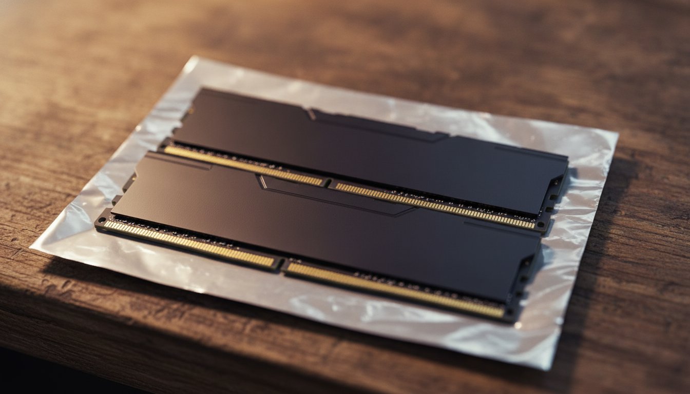 Two memory modules on a bench, the parts whose price spike reshaped the 2026 build versus buy math