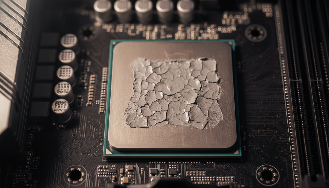 Dried, cracked thermal paste on a processor, the cause when cleaning does not lower temperatures