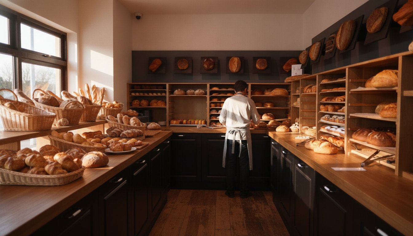 Bakery owner tracking a slow climb in search traffic on a laptop, a worked example of SEO over time
