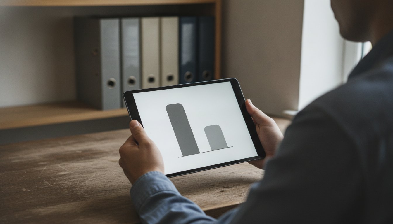 Hands holding a tablet comparing two bar heights, the drop in clicks a top ranking sees when an AI Overview appears