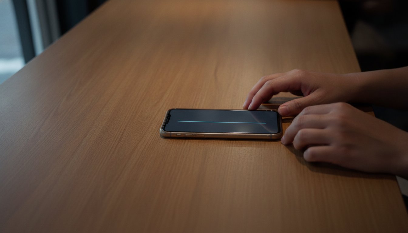A phone showing a flat, unmoving line resting on a wooden table, the point where an SEO budget is not paying off yet