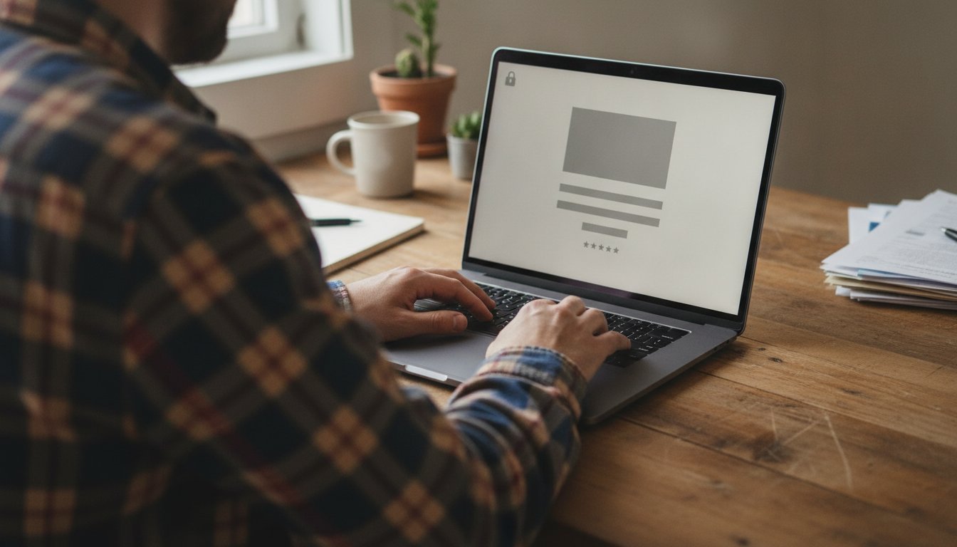 A laptop showing a simple store page with a row of star ratings and a padlock icon, the signals stacked together to check trust