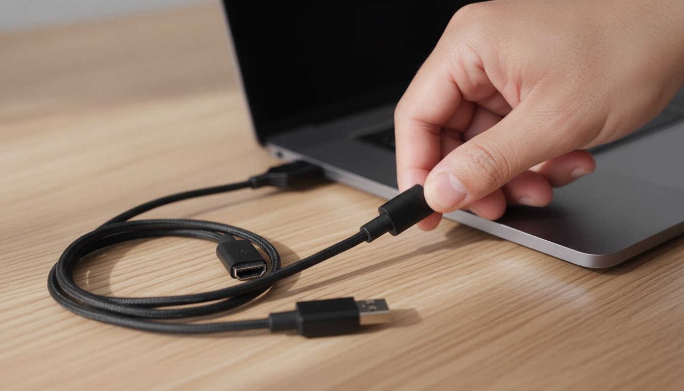 Unplugging a USB cable from a laptop before working through the automatic repair fix ladder