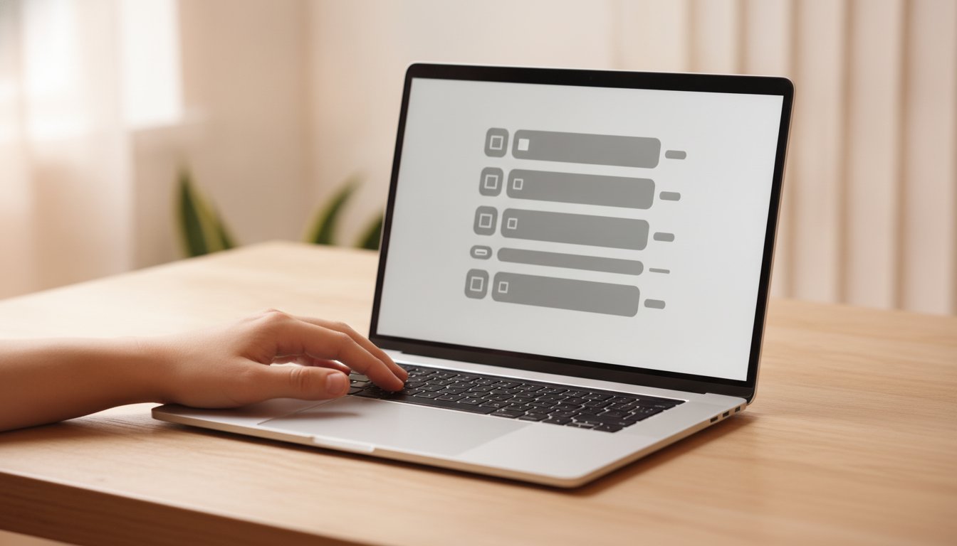 A hand at a laptop showing a file list with small square icons, the file types that work best for Etsy digital downloads