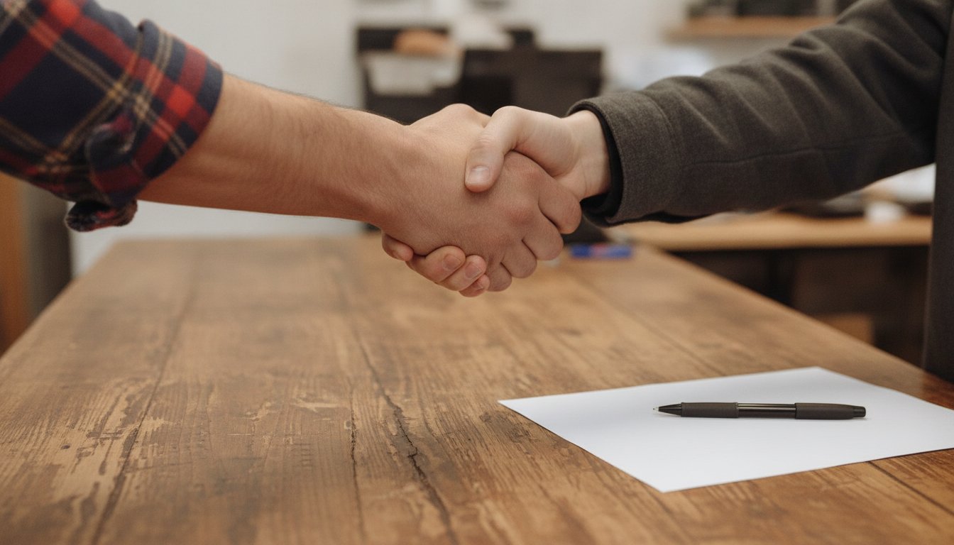 Hands holding a tablet showing a simple search results list with one result highlighted, the moment a real question finds the page that answers it