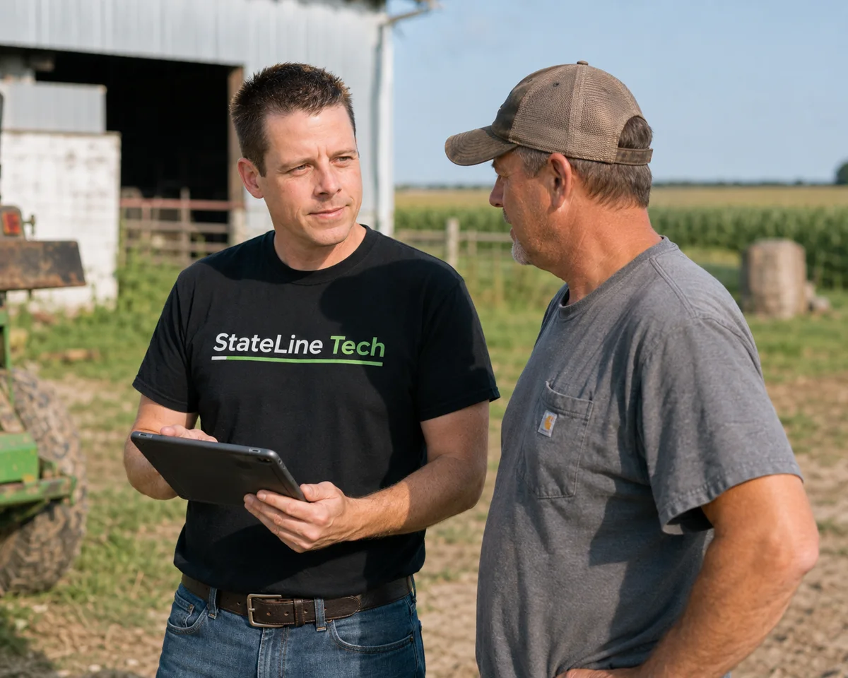 Mike of Stateline Tech talking through a project with a local business owner