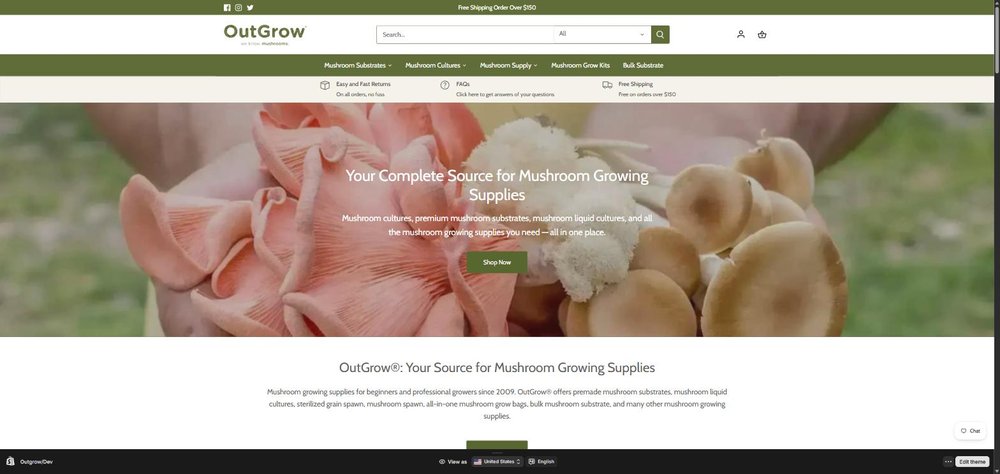 Out-Grow.com mushroom growing supplies store homepage