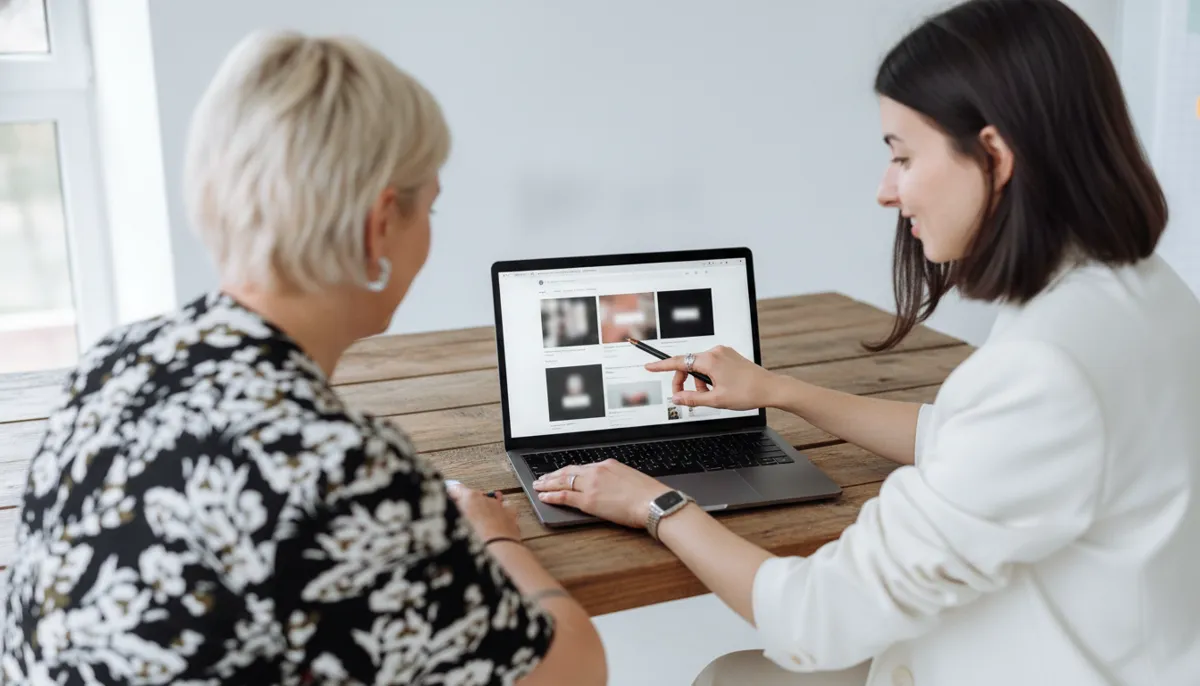 Reviewing a new website design with a small business owner