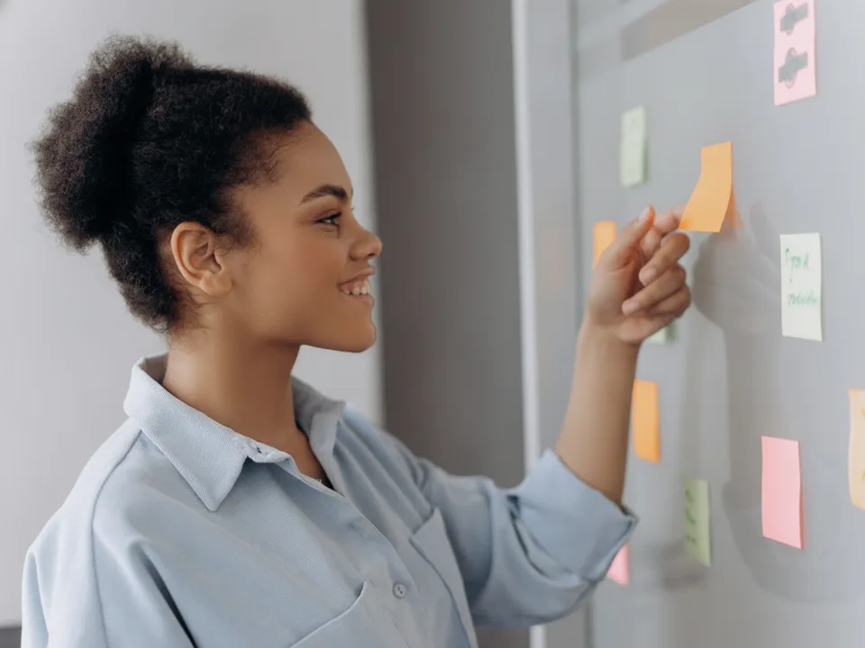 Planning a website layout on a whiteboard